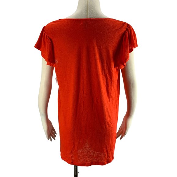 Old Navy Orange NWT Large Top Crochet Linen Boho Short Sleeve - Picture 3 of 5